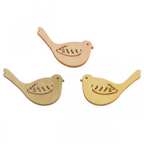 Artículo Decoración dispersa decoración de pájaros madera primavera amarillo/beige/naranja Ø4cm 72 piezas