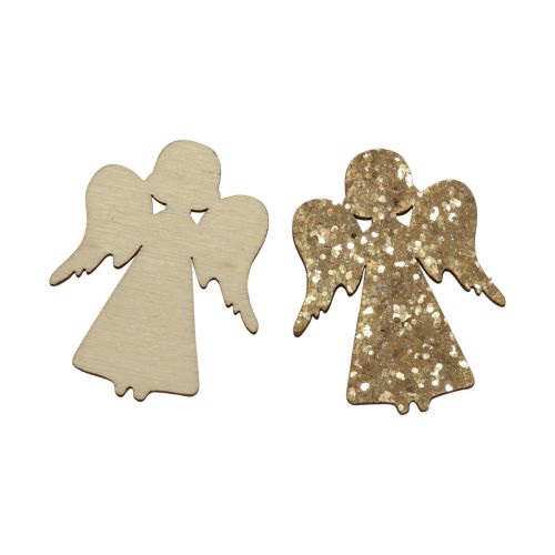Artículo Decoración dispersa Navidad ángel de madera brillo dorado 5x3,5 cm 48 piezas