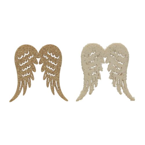Floristik24 Decoración dispersa Navidad madera alas de ángel brillo 3×4cm 72 piezas