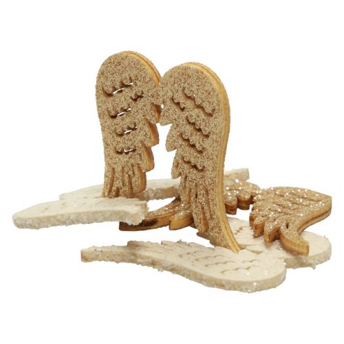 Floristik24 Decoración dispersa Navidad madera alas de ángel brillo 3×4cm 72 piezas