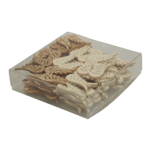 Floristik24 Decoración dispersa Navidad madera alas de ángel brillo 3×4cm 72 piezas