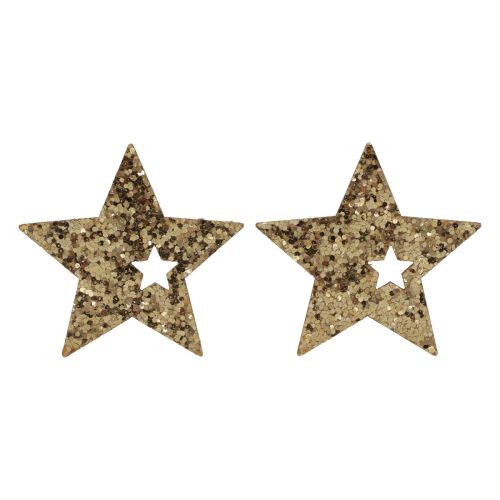 Floristik24 Decoración dispersa Navidad madera estrellas naturaleza oro brillo 5cm 72p