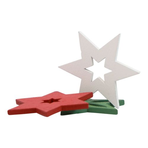 Artículo Decoración dispersa Estrellas navideñas de madera rojo/blanco/verde Ø3,5cm 72ud