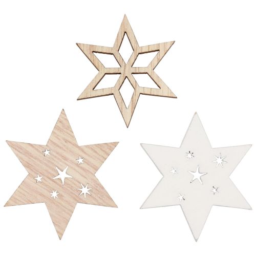 Floristik24 Decoración dispersa Estrellas navideñas de madera blanco/natural Ø4cm 72 piezas