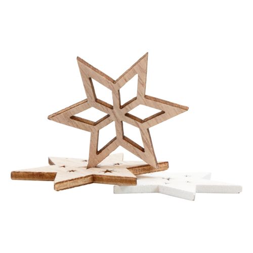 Artículo Decoración dispersa Estrellas navideñas de madera blanco/natural Ø4cm 72 piezas