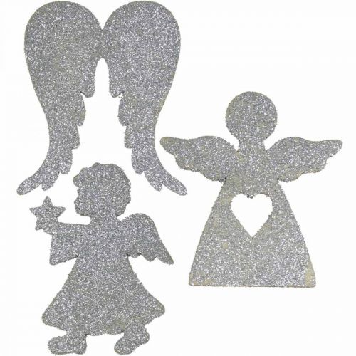 Artículo Decoración dispersa Decoración de ángel navideño brillo plateado H8cm 24 piezas