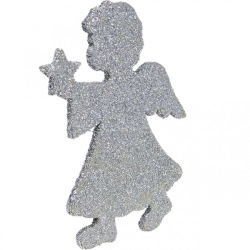 Artículo Decoración dispersa Decoración de ángel navideño brillo plateado H8cm 24 piezas