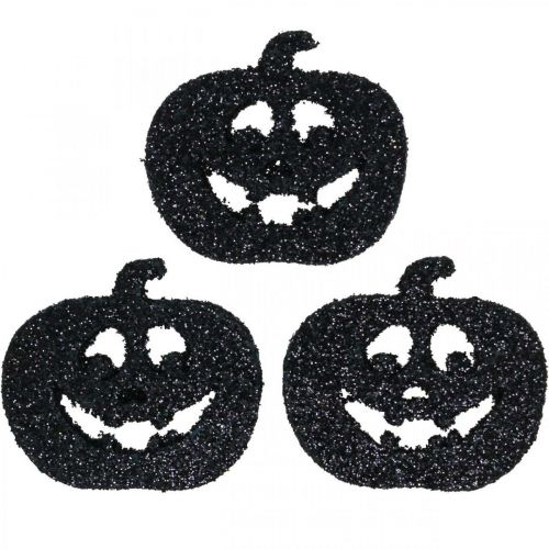 Floristik24 Decoración de dispersión Decoración de calabaza de Halloween 4cm negro, purpurina 72 piezas