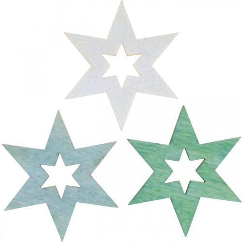 Floristik24 Estrellas de madera chispas decorativas Navidad Verde Al.4cm 72p