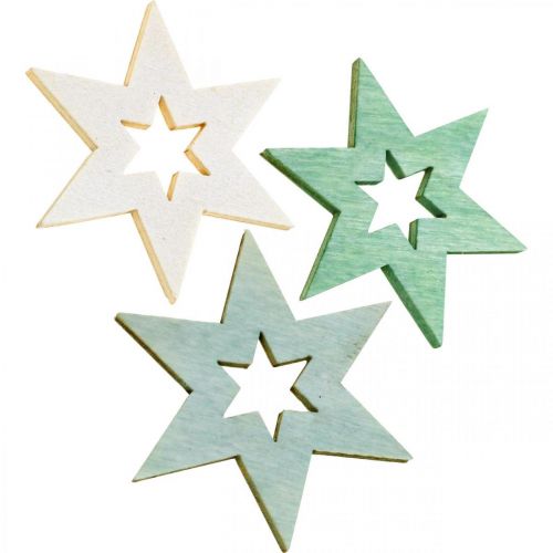 Artículo Estrellas de madera chispas decorativas Navidad Verde Al.4cm 72p
