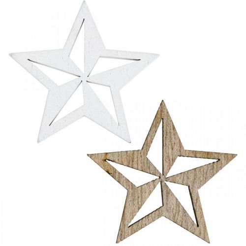 Estrellas de madera chispas decorativas Navidad blanco/naturaleza 3,5cm 48p