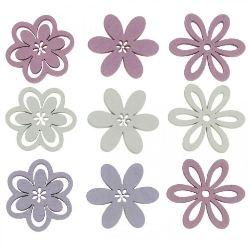 Flores de madera decoración dispersa flores violeta/rosa/blanco Ø3,5cm 48p