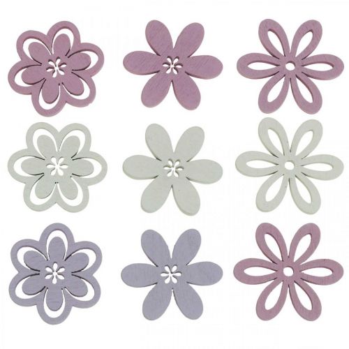 Artículo Flores de madera decoración dispersa flores violeta/rosa/blanco Ø3,5cm 48p