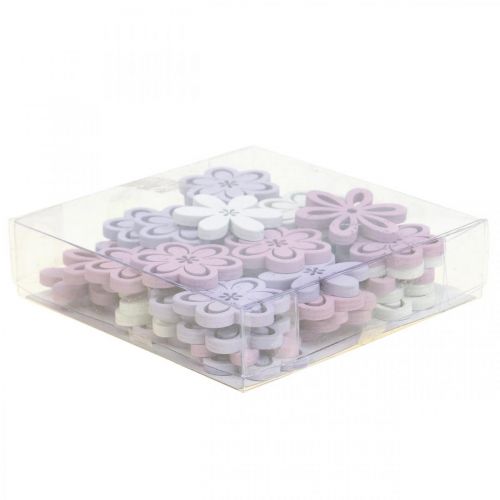 Artículo Flores de madera decoración dispersa flores violeta/rosa/blanco Ø3,5cm 48p