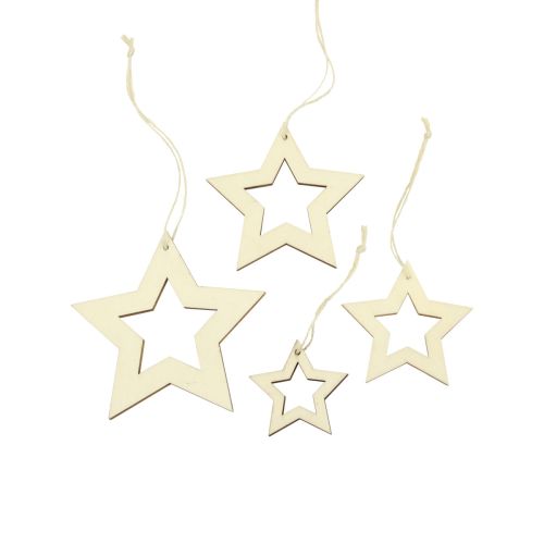 Artículo Estrellas de madera decoración decoración percha estrella de madera natural 6/8/10/12cm 16 piezas