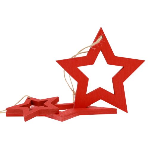 Artículo Estrellas de madera decoración decoración percha estrella de madera rojo 6/8/10/12cm 16 piezas