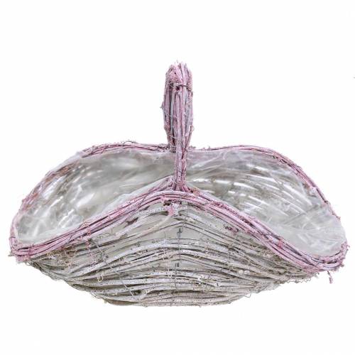 Floristik24 Cesta de flores con asa rosa blanca-vieja 35cm × 17cm H25cm