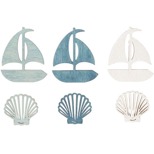 Decoración de madera Conchas y barcos 2,5/4cm, 72pzs
