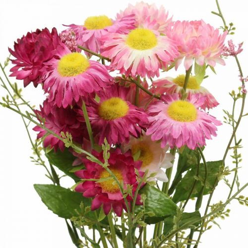 Artículo Rhodanthe rosa-rosa, flores de seda, planta artificial, ramo de flores de paja L46cm