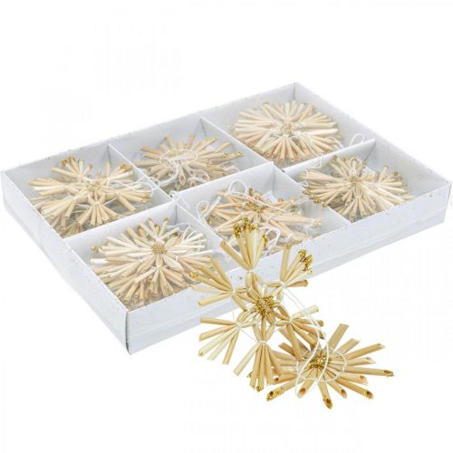Artículo Set de adornos navideños dorados con purpurina de estrellas de paja Ø6cm 24 piezas