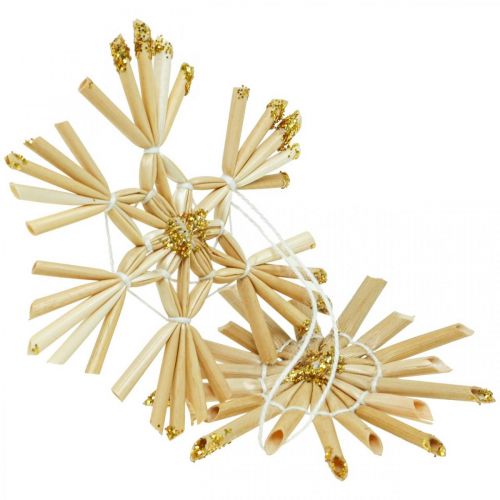 Artículo Set de adornos navideños dorados con purpurina de estrellas de paja Ø6cm 24 piezas