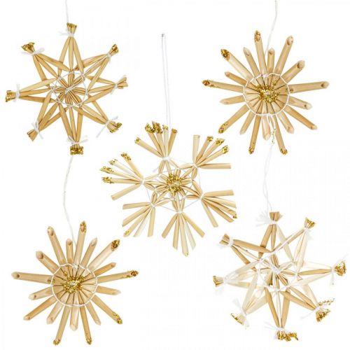 Artículo Set de adornos navideños dorados con purpurina de estrellas de paja Ø6cm 24 piezas