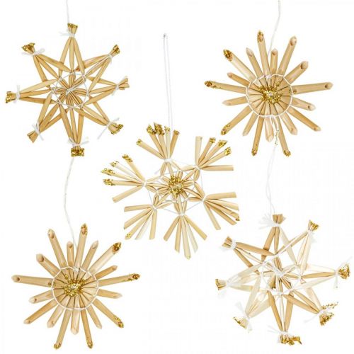 Artículo Paja Estrellas Purpurina Dorada Set Adornos Navideños Ø6cm 24pcs