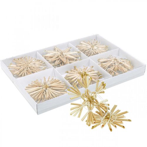 Artículo Set de adornos navideños dorados con purpurina de estrellas de paja Ø8cm 24 piezas