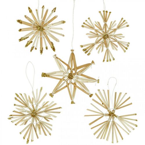 Floristik24 Paja Estrellas Purpurina Dorada Set Adornos Navideños Ø8cm 24pcs