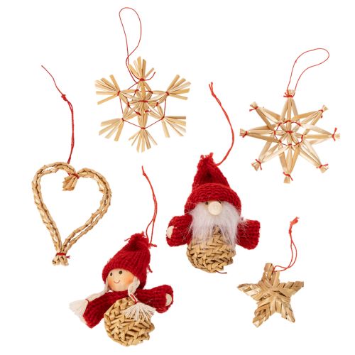 Juego de adornos de paja para árbol de Navidad: figuras y estrellas de 6 cm, 30 unidades.