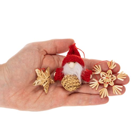 Juego de adornos de paja para árbol de Navidad: figuras y estrellas de 6 cm, 30 unidades. | Floristik24.es