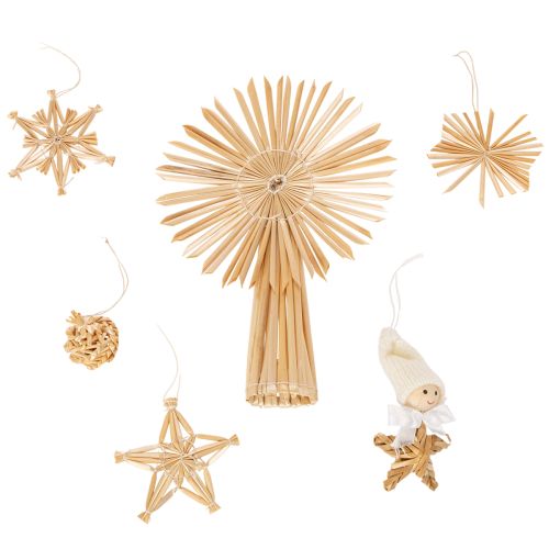 Juego de estrellas de paja para adornos de árbol de Navidad, figuras y estrellas, 35 piezas