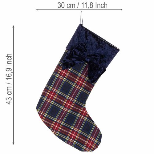 Bota de Papá Noel a cuadros con lazo para colgar, 43 cm, 2 piezas | Floristik24.es
