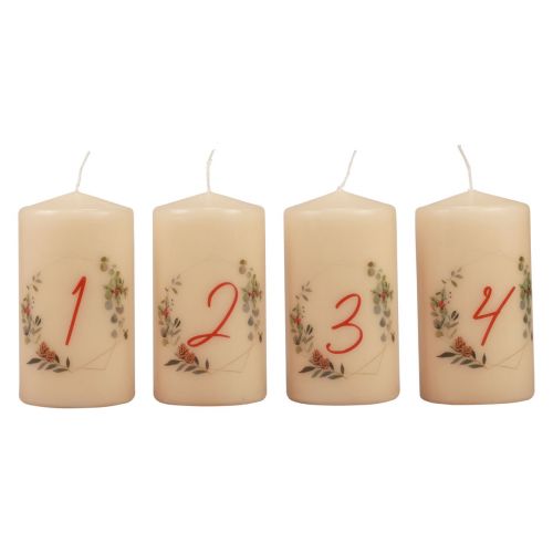 Floristik24 Velas de Adviento corona de Adviento 1-4 crema 130/70mm 4ud