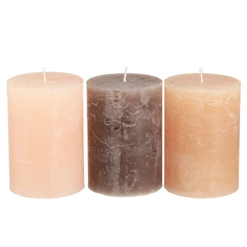 Artículo Velas de pilar velas marrones 3 colores 70x100mm 12uds