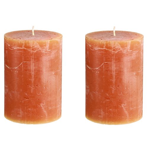 Artículo Velas de pilar naranja oscuro color sólido Sunset 85×120mm 2 piezas