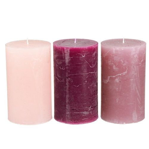 Artículo Velas de columna lisas 3 colores Berry 70×120mm 12 piezas