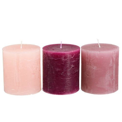 Floristik24 Velas de columna unicolor 3 colores Berry 70×80mm 12 piezas