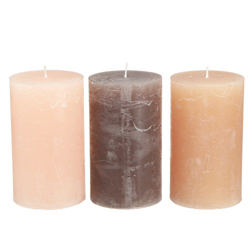 Velas tipo pilar liso 3 colores marrón 70×120mm 12 piezas