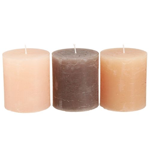Floristik24 Velas tipo pilar liso 3 colores marrón 70×80mm 12 piezas