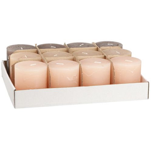 Artículo Velas tipo pilar liso 3 colores marrón 70×80mm 12 piezas
