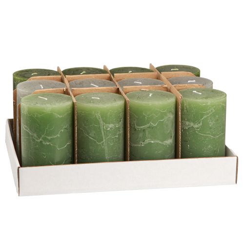 Artículo Velas tipo pilar liso 3 colores verde 70×120mm 12 piezas