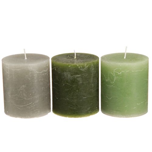 Artículo Velas tipo pilar liso 3 colores verde 70×80mm 12 piezas