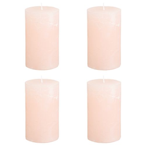 Artículo Velas de pilar, color rosa claro liso, 60×100 mm, juego de 4, velas decorativas para Pascua y bodas