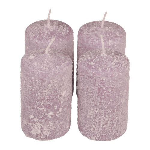 Floristik24 Velas de pilar velas navideñas de invierno violeta 60×100mm 4 piezas
