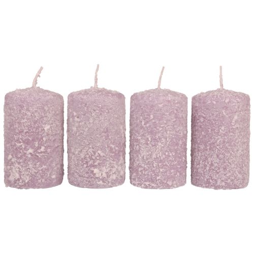 Floristik24 Velas de pilar velas navideñas de invierno violeta 60×100mm 4 piezas