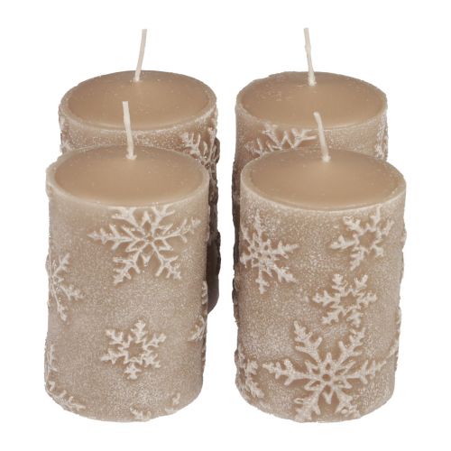 Artículo Velas de pilar velas beige copos de nieve 100/65mm 4ud