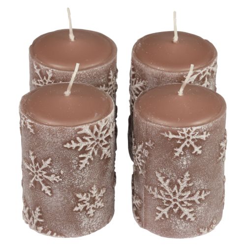 Velas de pilar velas rosas copos de nieve 100/65mm 4ud