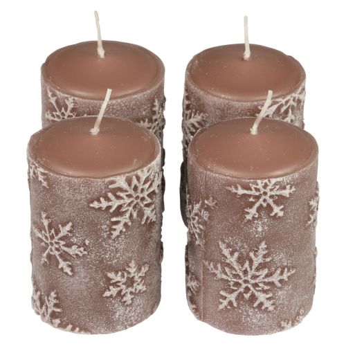 Floristik24 Velas de pilar velas rosas copos de nieve 100/65mm 4ud