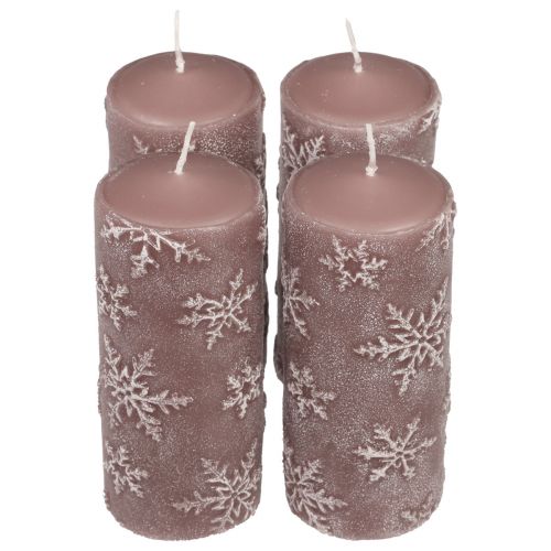 Floristik24 Velas de pilar velas rosas copos de nieve 150/65mm 4ud